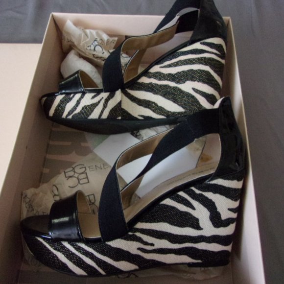 BCBGeneration Black Zebra Patent Leather Wedge - Picture 3 of 7